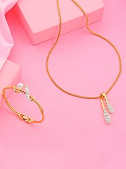 Estele - Gold and Rhodium Plated Charm Combo Set of Pearl Bracelet and Necklace for Women